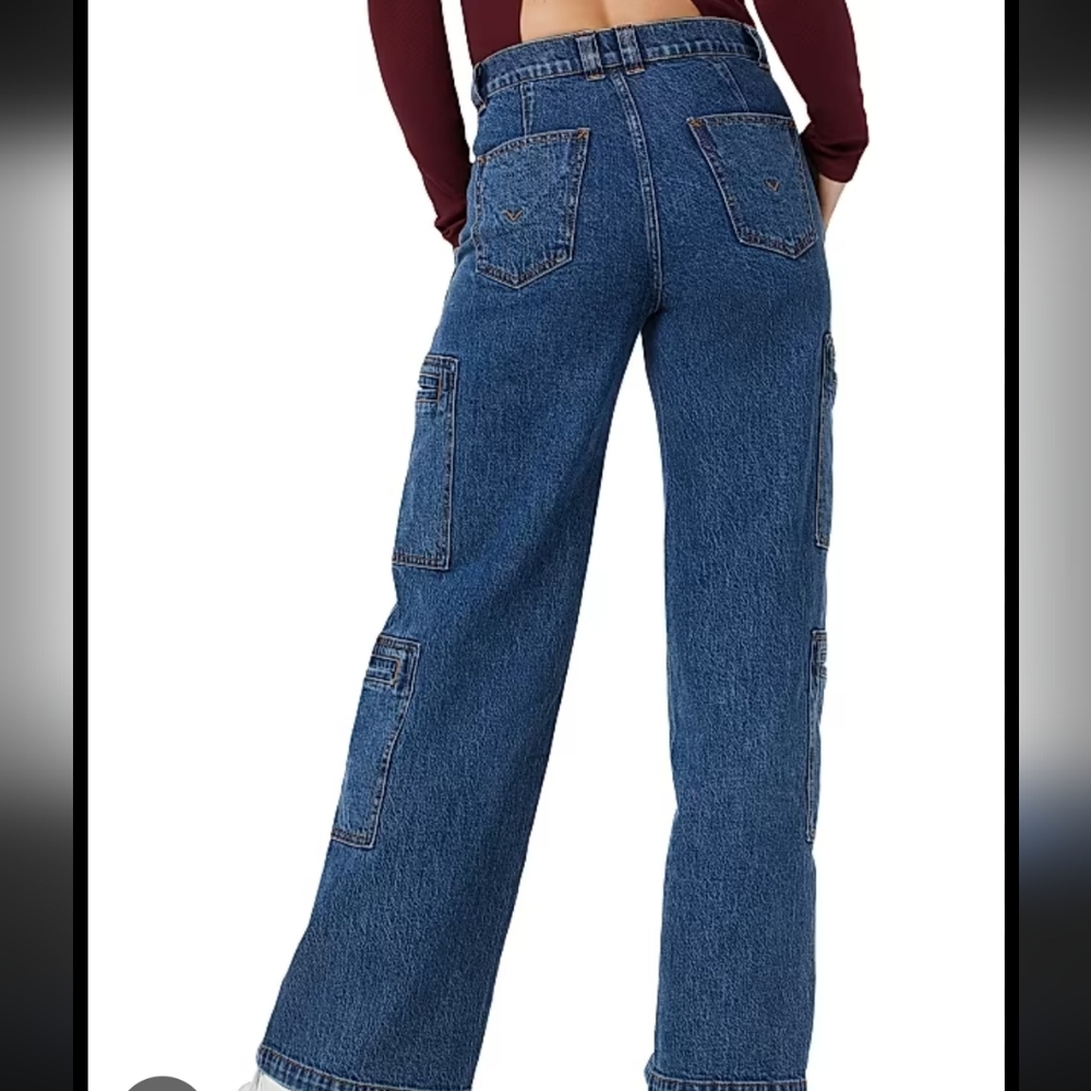 Hudson Jeans Dark Blue Wide-Leg Cargo Denim